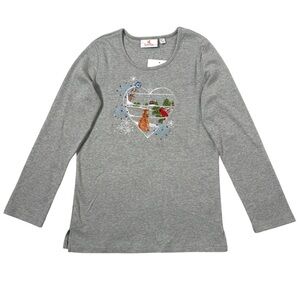 Quacker Factory Cat Novelty Top Embroidered Heart Valentine SZ Extra Extra Small